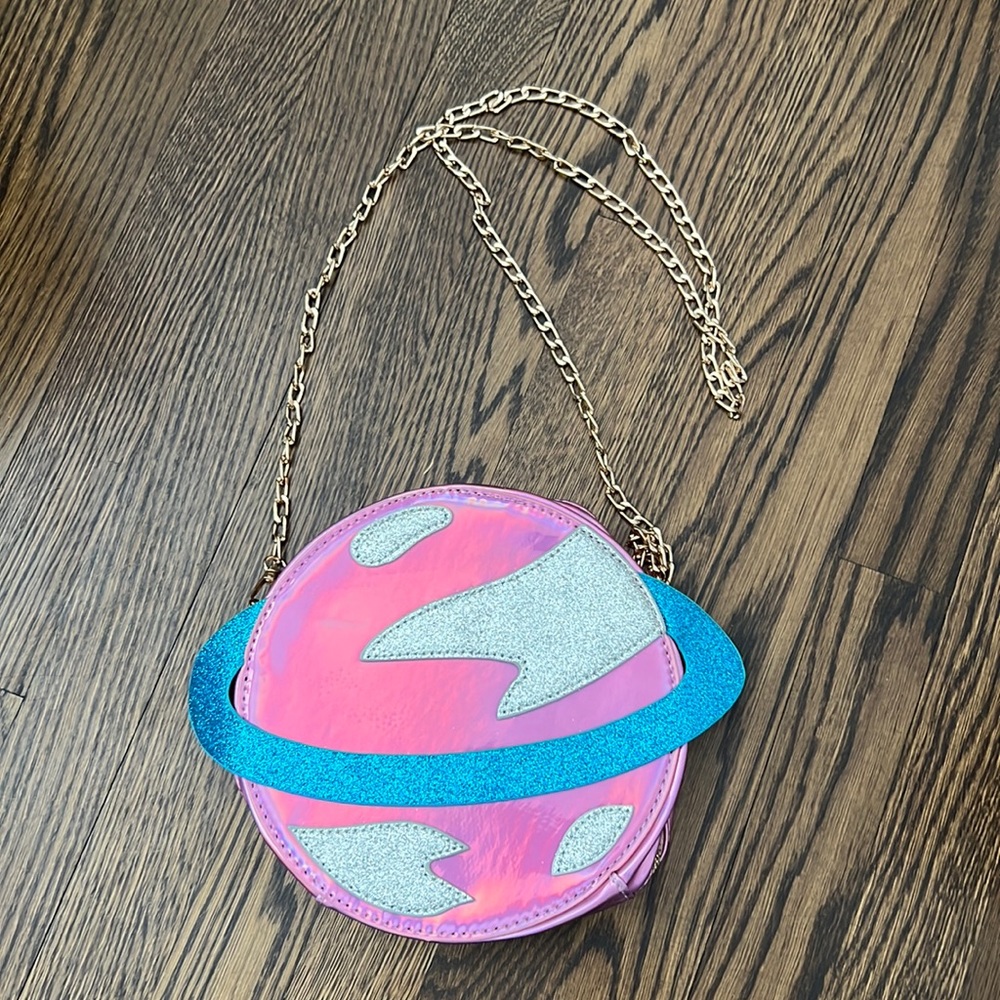 Source Unknown Pink Iridescent Planet Crossbody Bag with Blue and Silver Accents